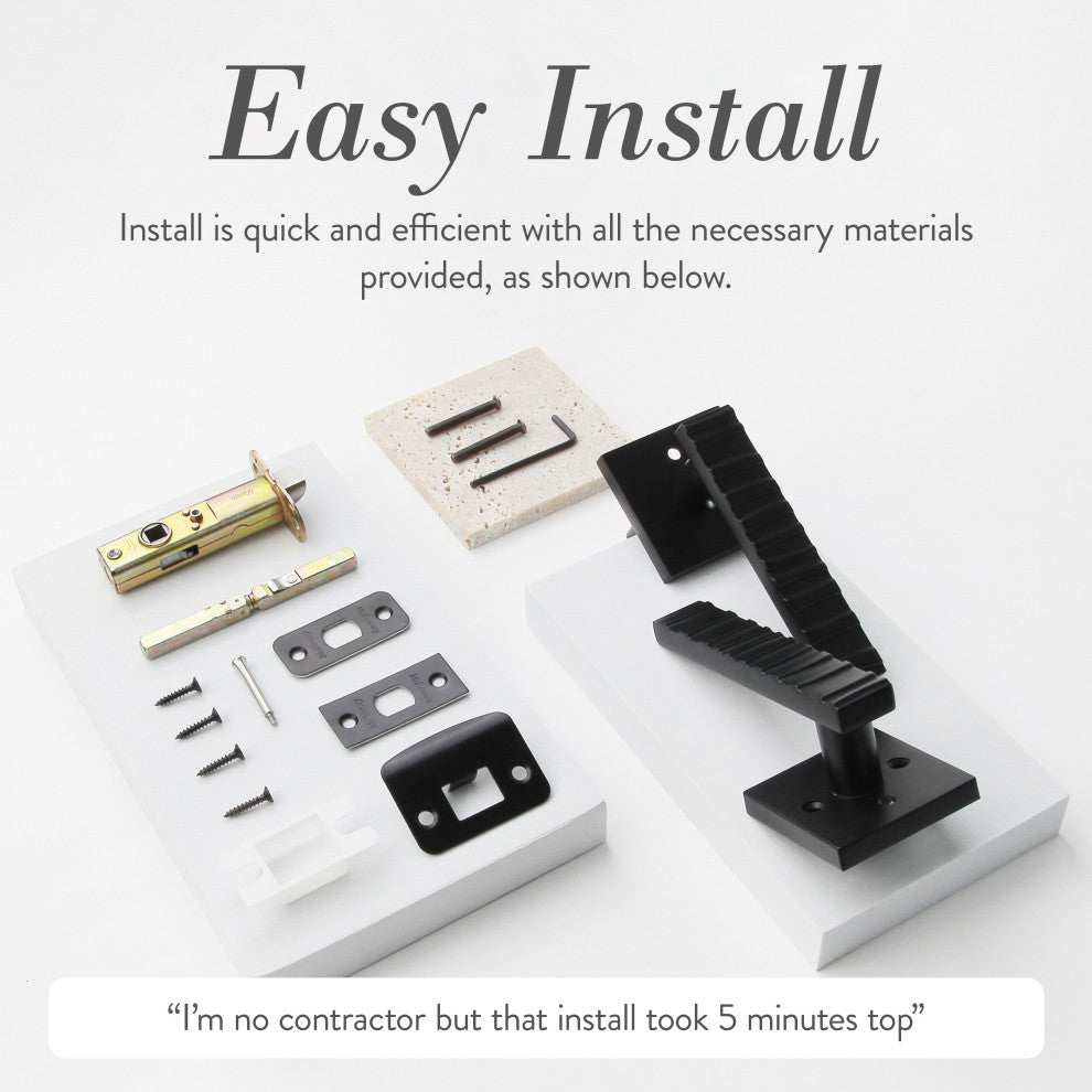 Modern Heavy Duty Designer Interior Door Lever - Groove Collection, Matte Black, Privacy Left Hand