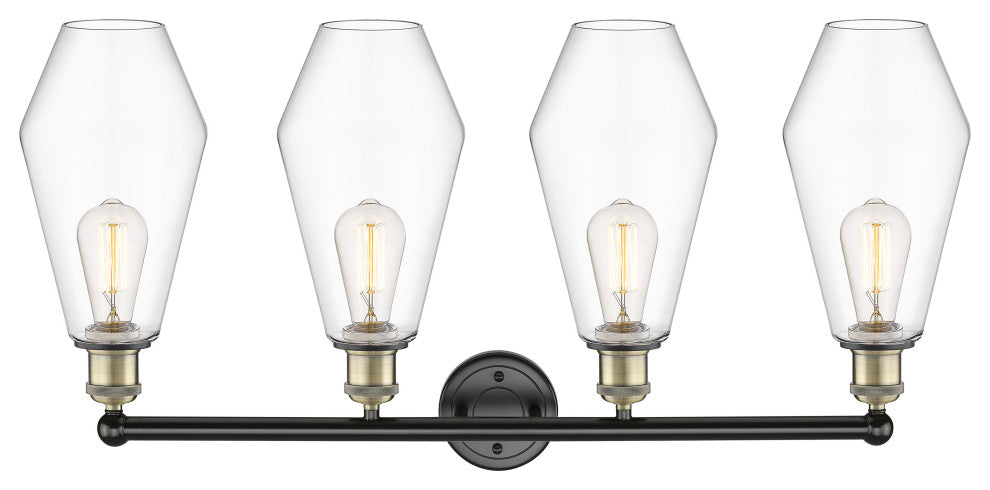 Cindyrella 4-Light 34" Bath Vanity Light, Black Antique Brass, Clear Shade