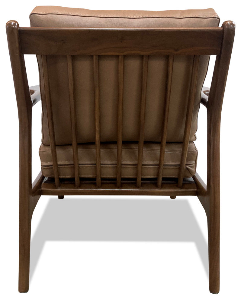 Nativa Interiors Sotello Mid-Century Modern Geniune Leather Chair, Caramel