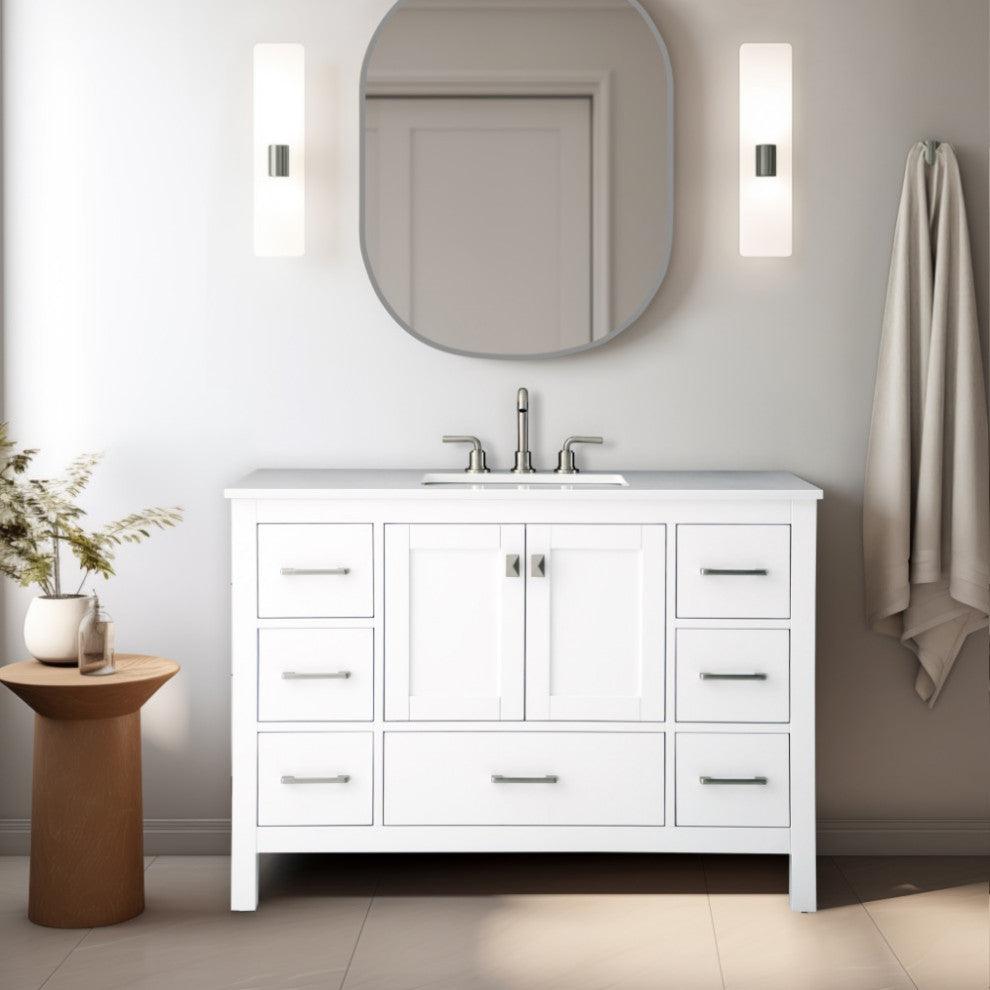 Vanea 48" Bathroom Vanity With White Quartz Top, White