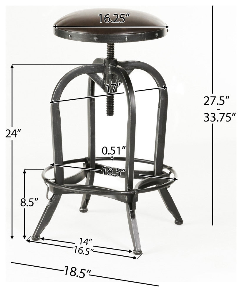 GDF Studio Dempsey Swivel Adjustable Bar Stool, Brown Leather