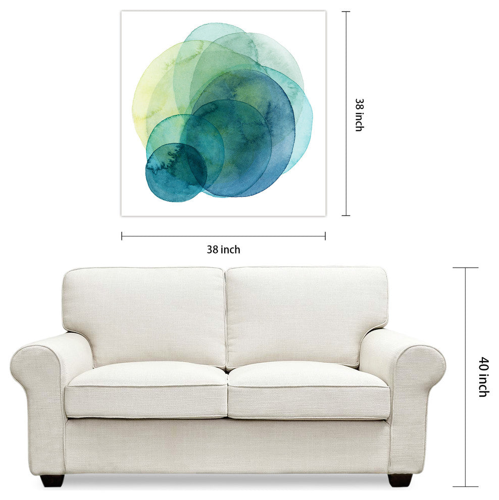 "Evolving Planets" Abstract Blue Wall Art Unframed Free Floating Tempered Glass