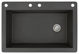 Radius 33" silQ Granite Drop-in Single Bowl Kitchen Sink with 4 Holes in Black