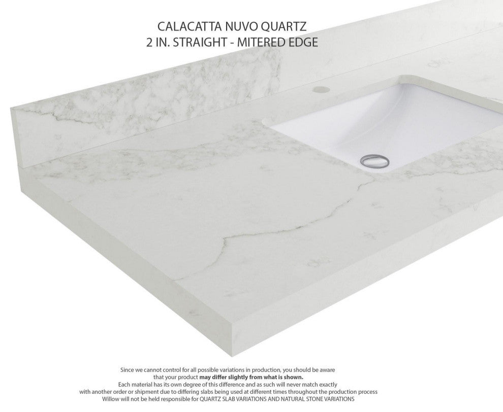 Paris 36" Left Offset Bathroom Vanity, Blue Heather 2" Calacatta Nuvo