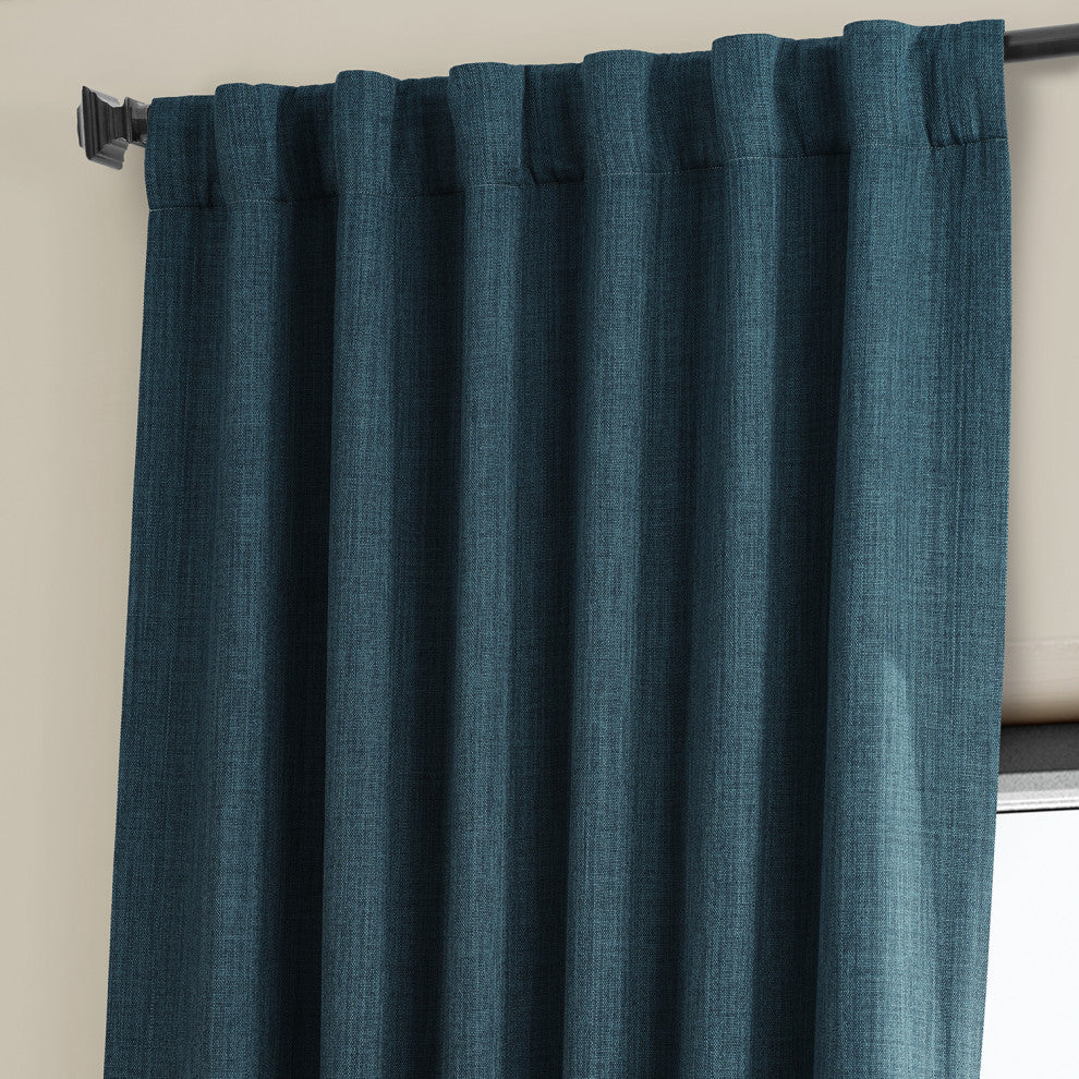 Faux Linen Darkening Curtain Single Panel, Story Blue, 50"x108"
