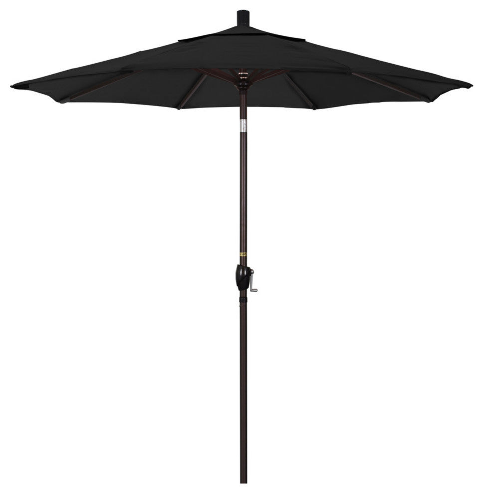 7.5' Bronze Push-Button Tilt Crank Aluminum Umbrella, Black Pacifica
