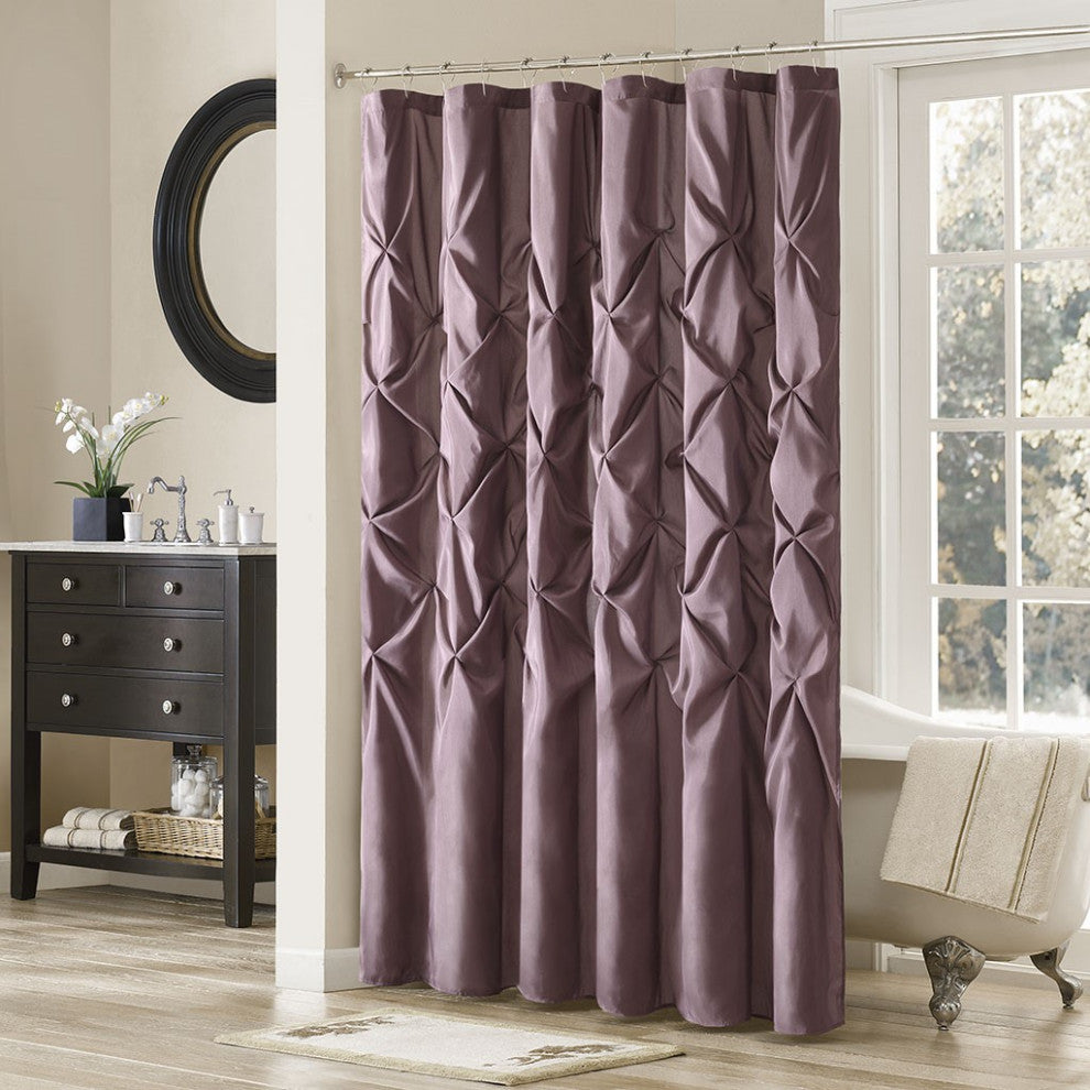 Madison Park Laurel Tufted Semi-Sheer Shower Curtain, Plum