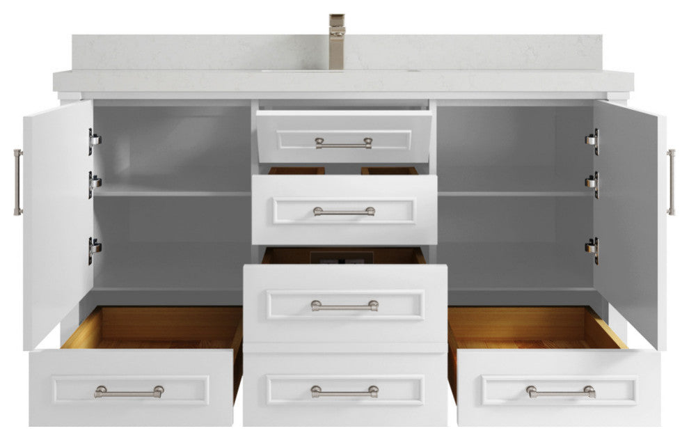 Aberdeen 60 Single Bathroom Vanity in White 2" Carrara Quartz
