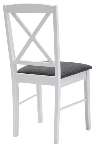 Set of 2 Cross Back Wood Chairs, White/Upholstered