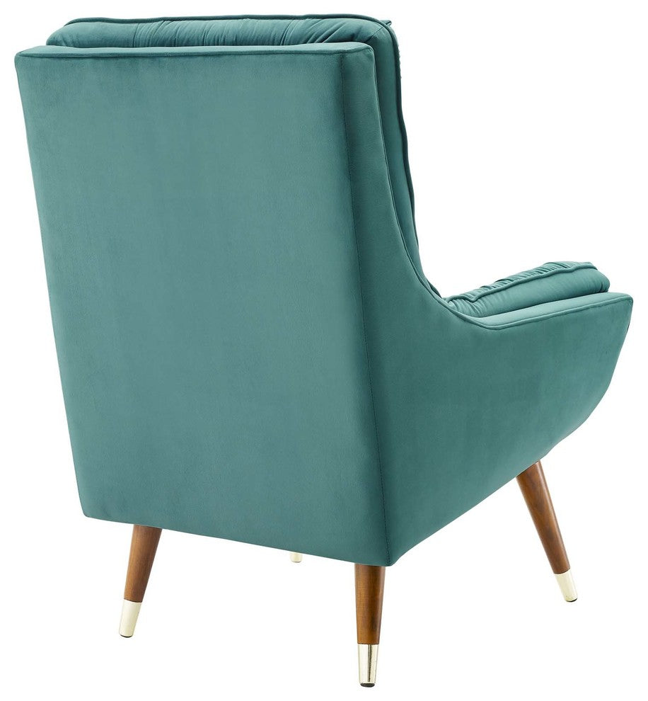 Suggest Button Tufted Upholstered Velvet Lounge Chair, Teal
