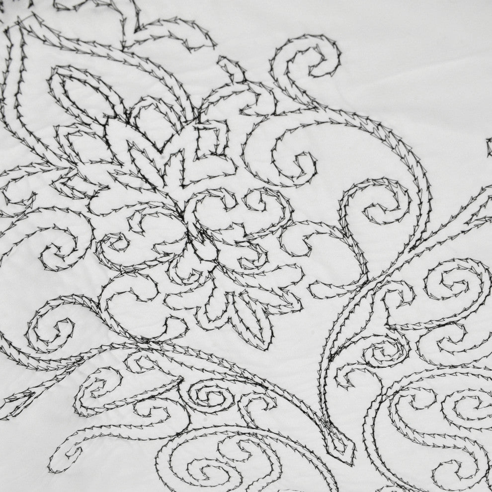 Damask Embroidered Quilted 4 Piece Bed Spread Sets, White, Queen