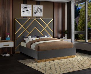 Vector Upholstered Bed, Gray, Queen, Velvet