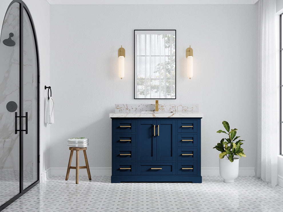 Boston 48" Single Sink Bath Vanity in Navy Blue 2" Viola Gold