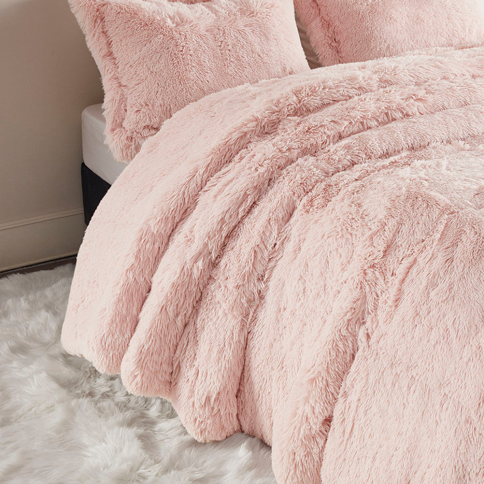 Intelligent Design Malea Shaggy Fur Duvet Cover Set, Blush