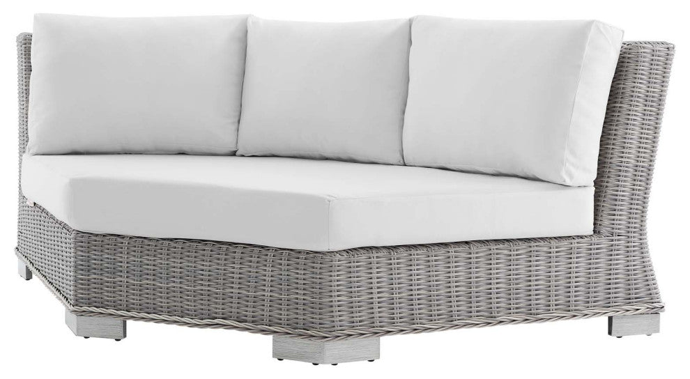 Sofa Corner Chair, Sunbrella, Round, Rattan, Wicker, Gray White, Outdoor
