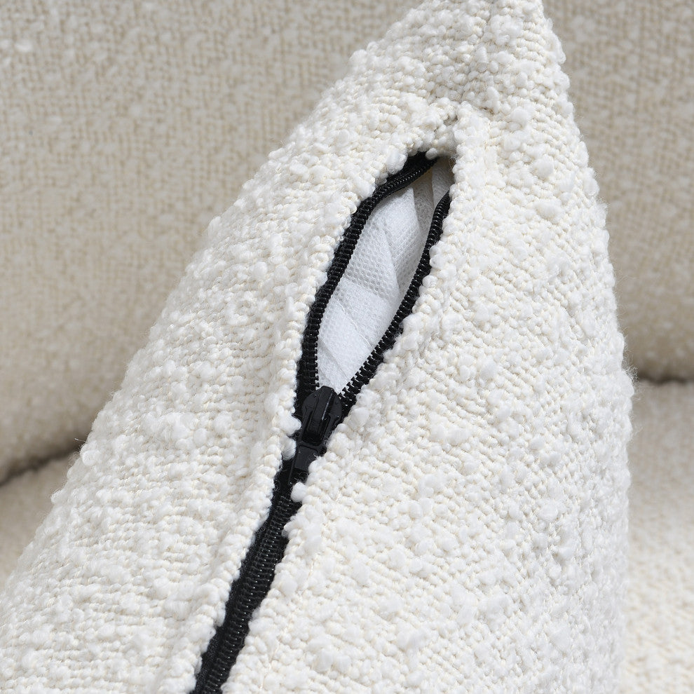 Upholstered Tufted Boucle Swivel Barrel Chair, Ivory, 30'''' H X 33'''' W X 30'''' D