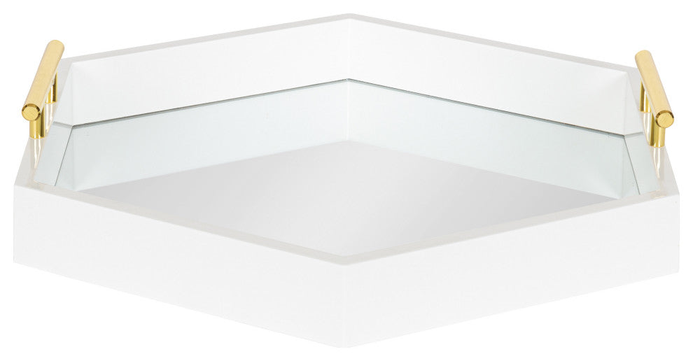 Lipton Hexagon Decorative Tray with Metal Handles, White/Mirror 18x18