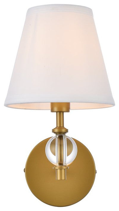 Beau 1-Light Bath Sconce, Brass With White Fabric Shade