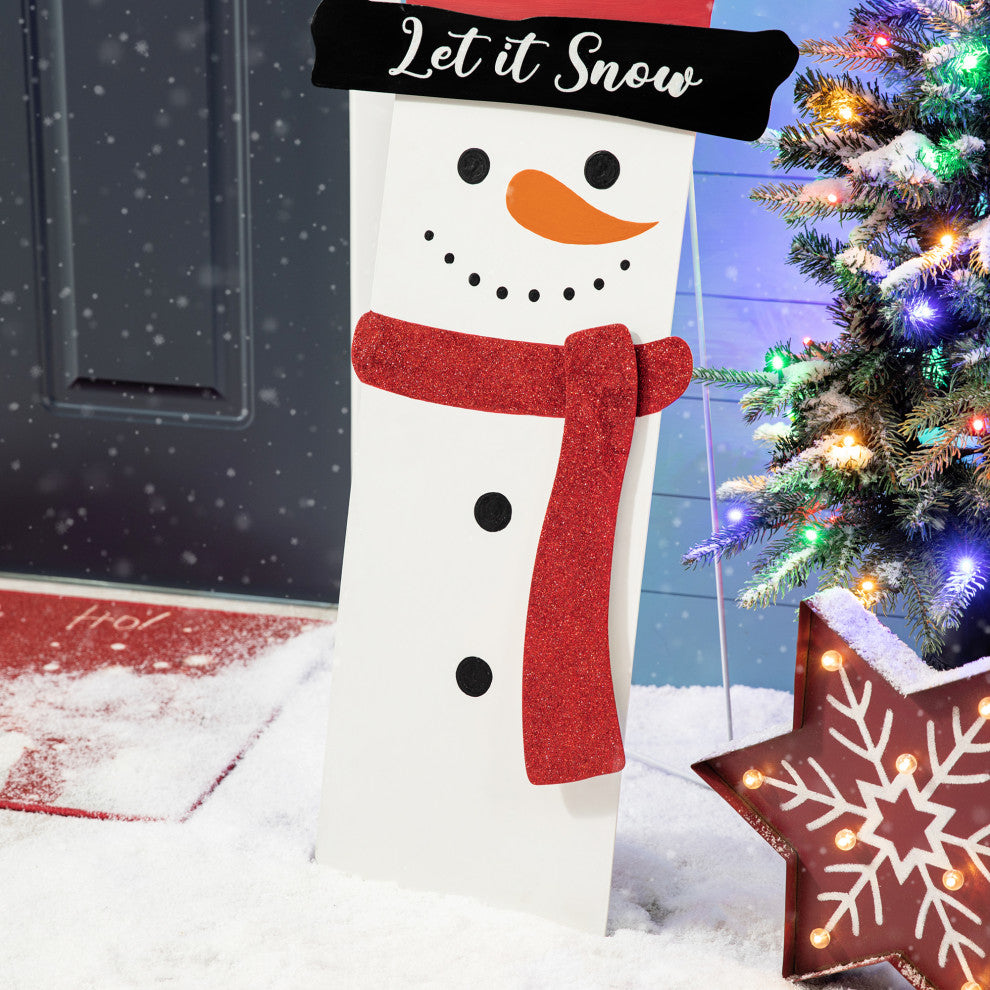 36"H Metal Glittered Snowman Porch Decor