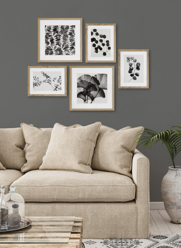 Black And White Florals Rustic Art Set, Natural 5 Piece