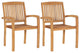 vidaXL 2x Solid Teak Wood Patio Chairs with Beige Cushions Garden Seating