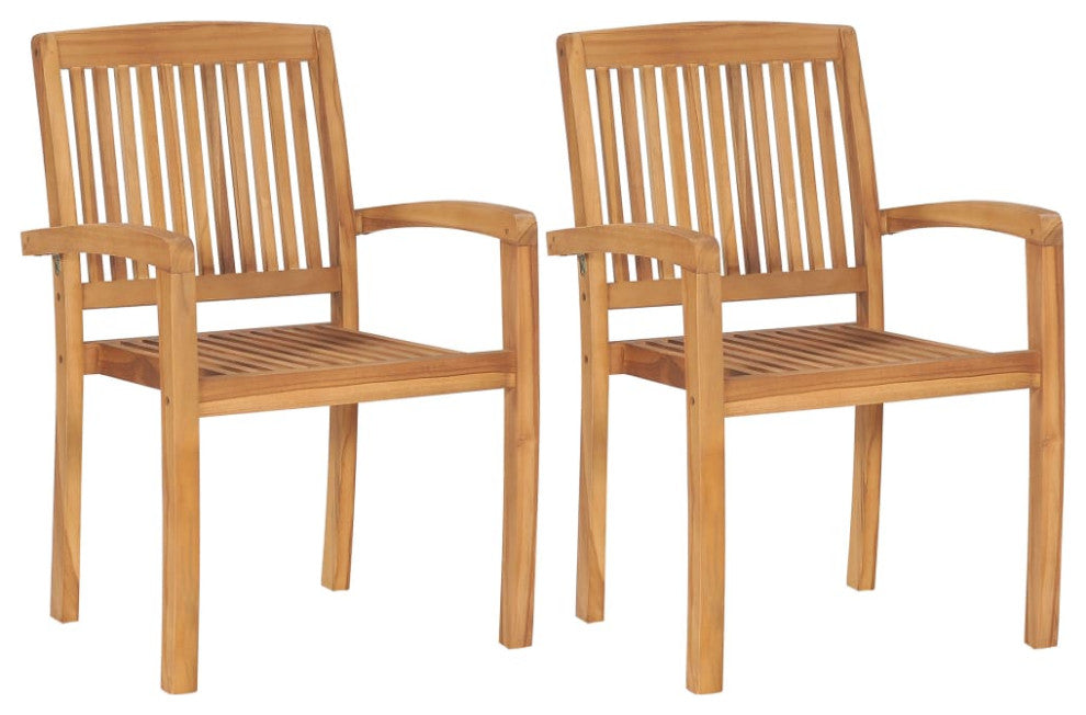 vidaXL 2x Solid Teak Wood Patio Chairs with Beige Cushions Garden Seating