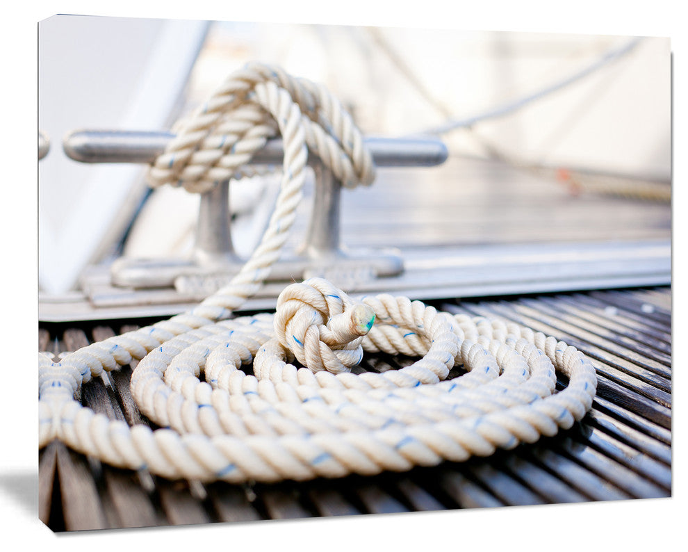 White Nautical Mooring Rope, Modern Landscape Canvas Art, 20"x12"