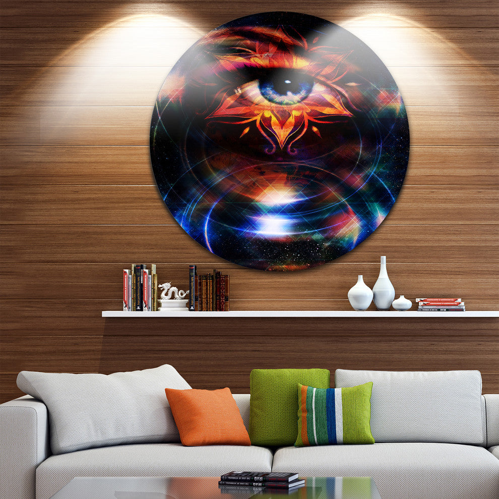 Woman Eye With Fractal Star, Floral Digital Art Round Wall Art, 23"