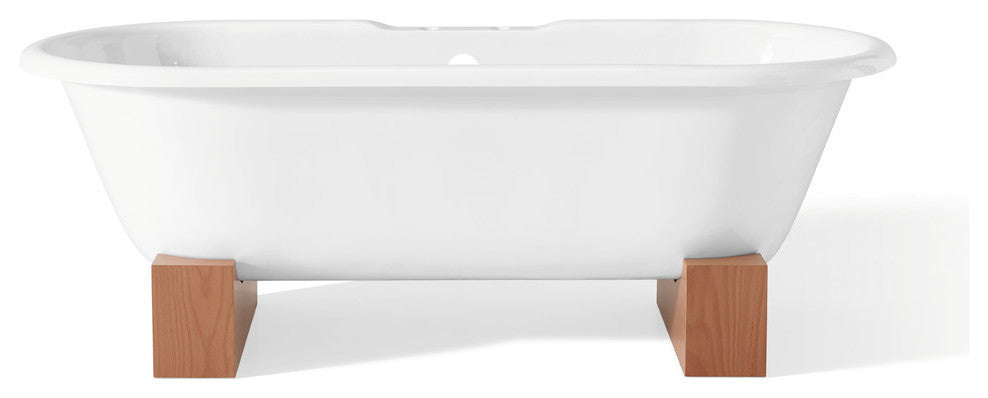 Cheviot Products Regal Cast Iron Bathtub With Wooden Base and Faucet Holes