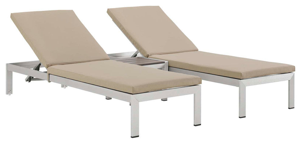 Shore 3-Piece Outdoor Patio Aluminum Chaise with Cushions
