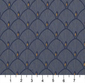 Blue And Gold Fan Jacquard Woven Upholstery Fabric By The Yard