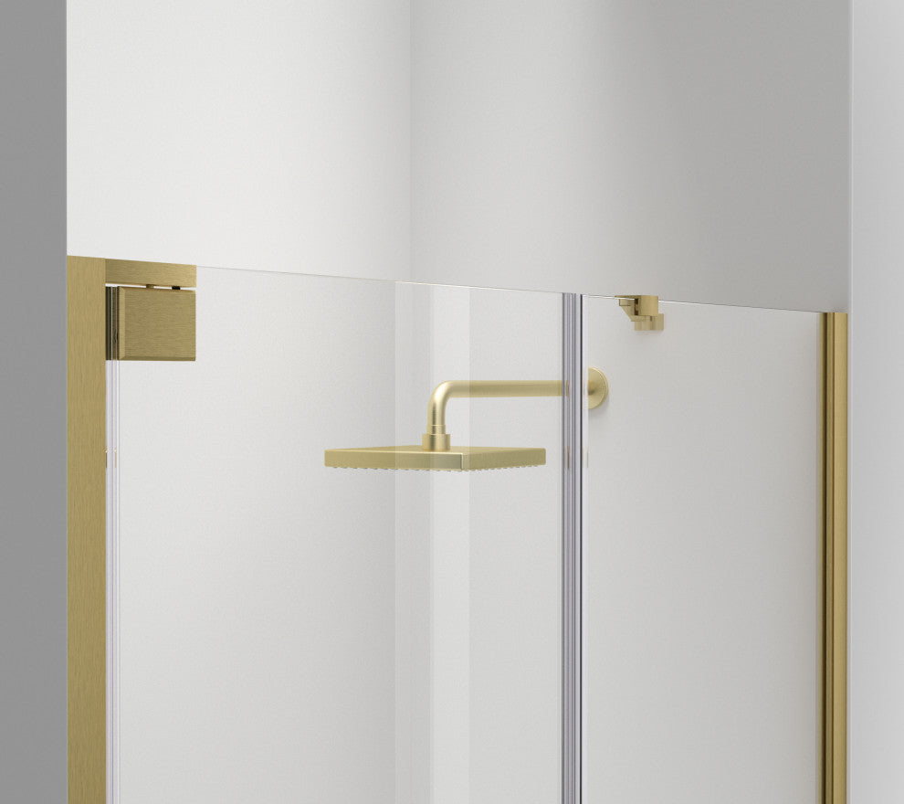 Home Living 48X72 Frameless Hinged Shower Door, Brushed Gold