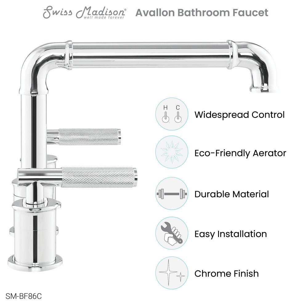 Avallon 8" Widespread, Sleek Handle, Bathroom Faucet, Chrome