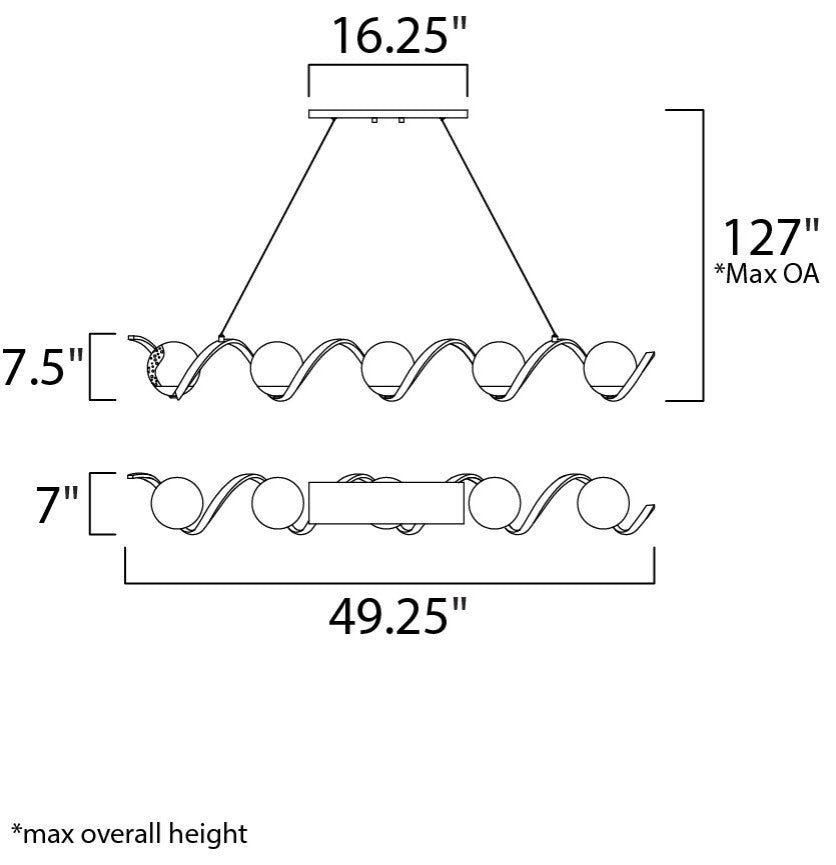 Maxim 35105 Curlicue 5 Light 49" Linear Chandelier - Black / Polished Nickel