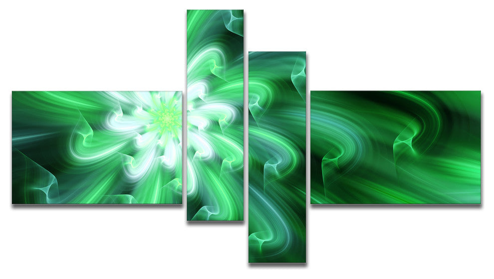 Large Green Exotic Flower Petals, Floral Canvas Art Print, 60"x32", 4 panels