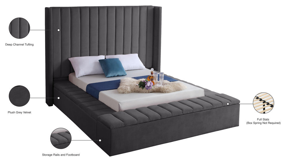 Kiki Velvet Bed, Gray, King