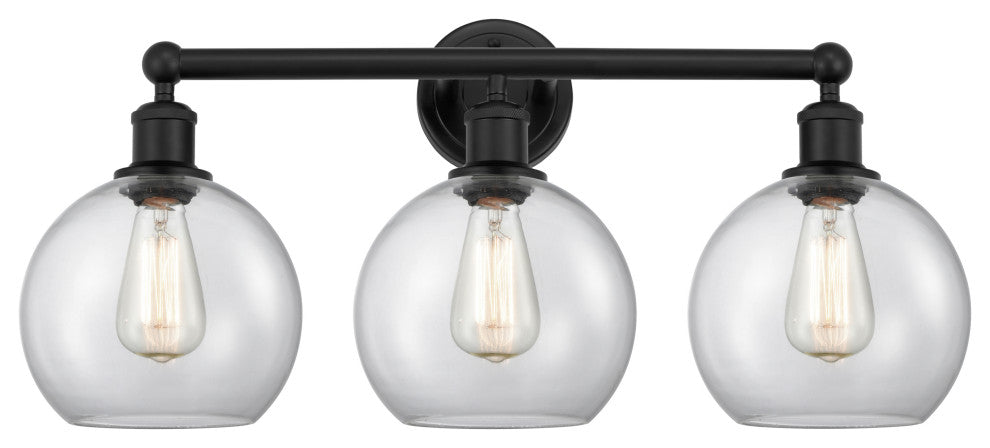 Athens 3-Light 26" Bath Vanity Light, Matte Black, Clear