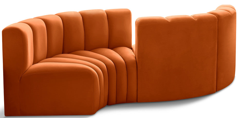 Arc Velvet Upholstered 4-Pc. Facing Modular Sectional, Cognac