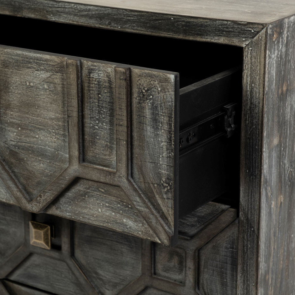 Genevieve Gray Fir Veneer With Gold Metal Frame Accent Cabinet