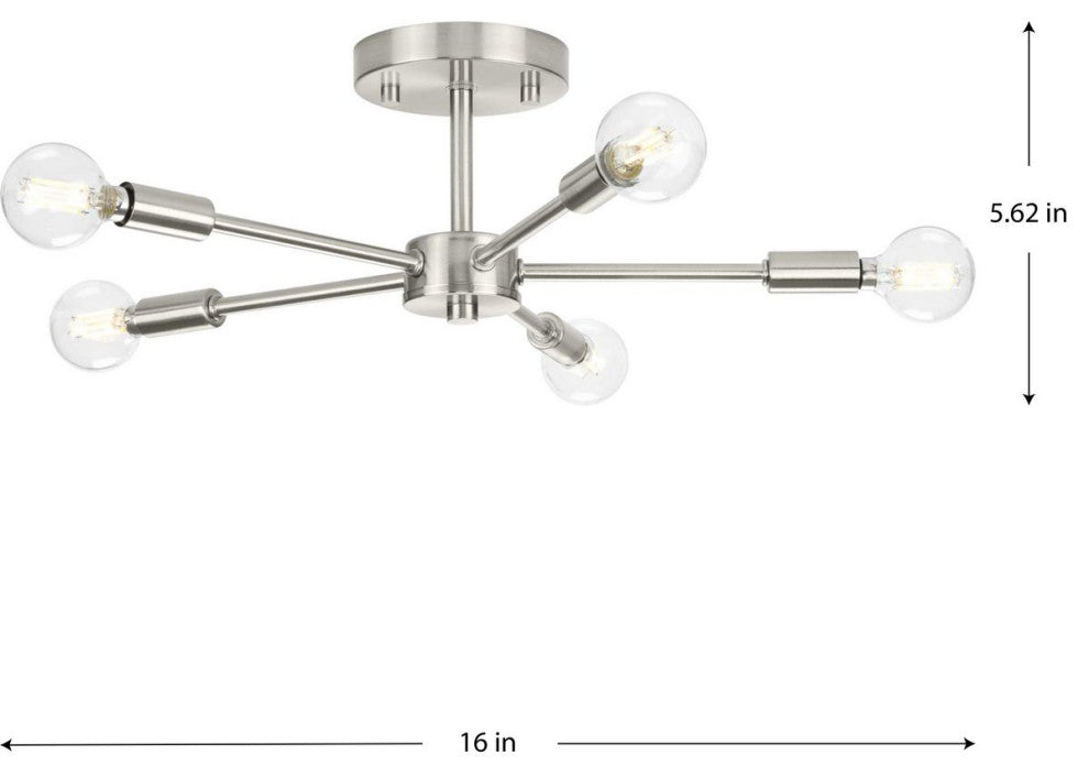 Delayne Collection 16" 5-Light Brushed Nickel Etched Glass Semi-Flush Light