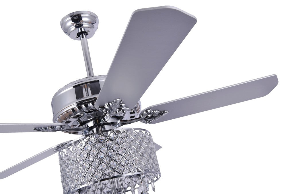 52" Chrome Crystal Ceiling Fan with Crystal Drum Shade, Reversible, Chrome