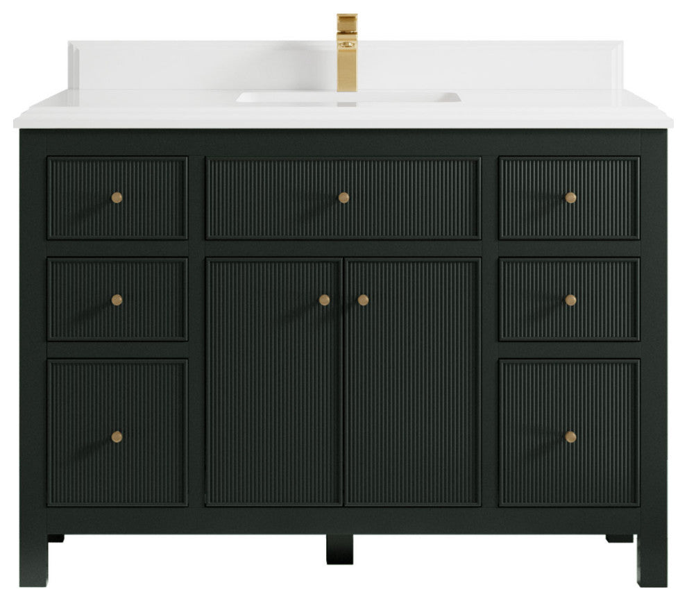 Sonoma 48 Single Sink Reeded Bath Vanity in Dark Forest Green 1.5" White Quartz