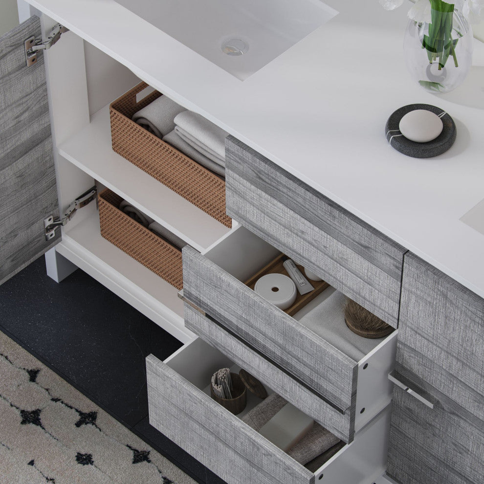 Esconde Bath Vanity, Ash Gray, 60", Double Sink, Freestanding