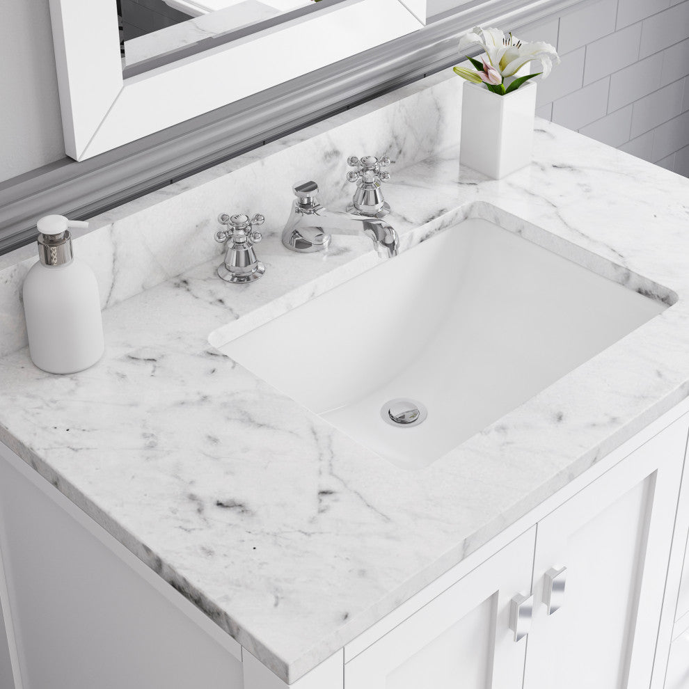 36" Wide Pure White Single Sink Bathroom Vanity, Faucet Included