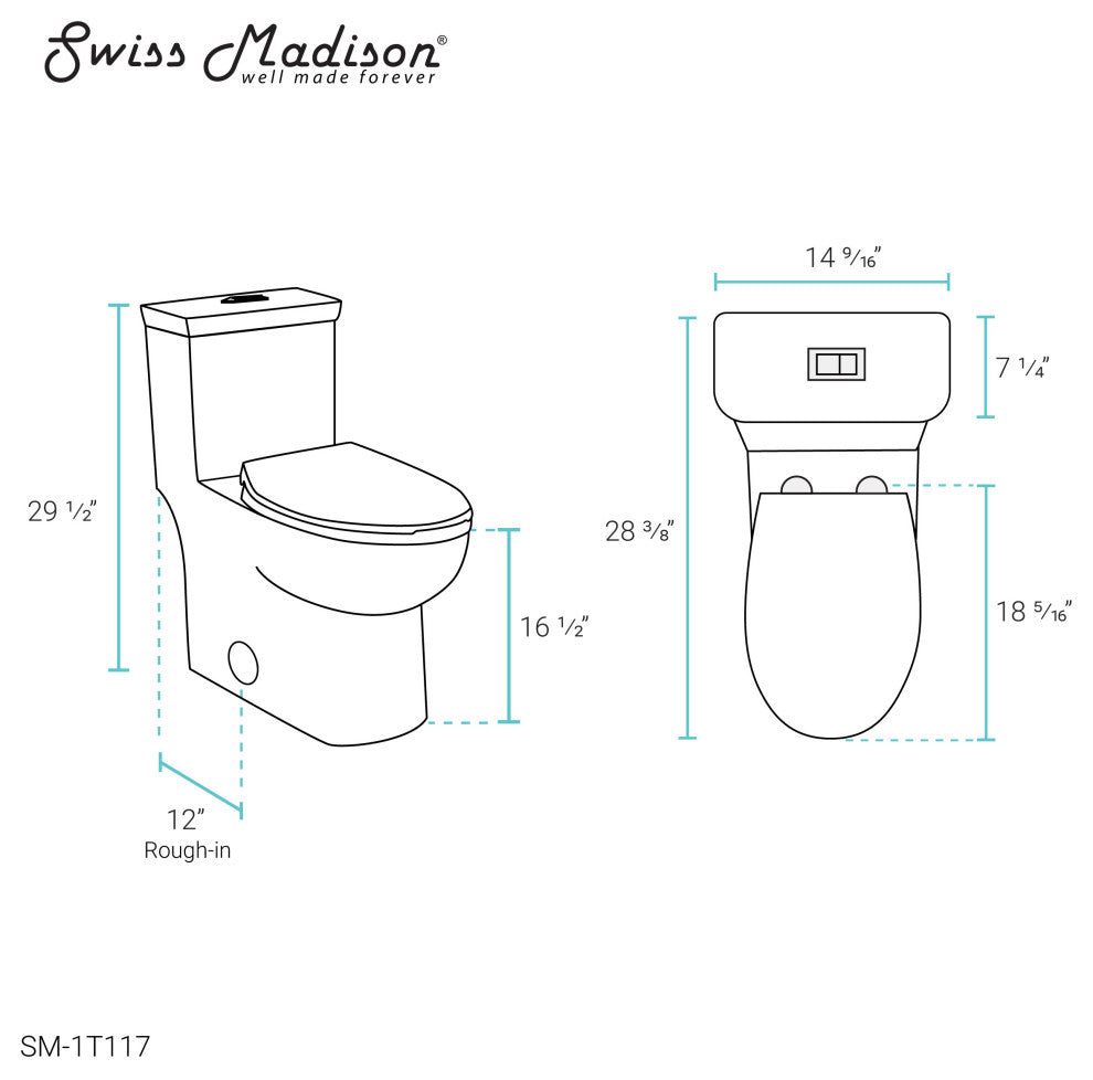 Classe One-Piece Toilet Dual Flush 0.8/1.28 GPF, Glossy White