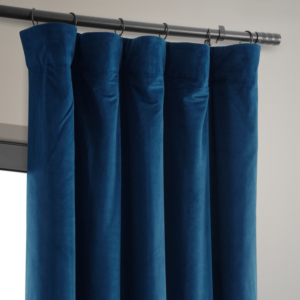 Signature Blackout Velvet Curtain Single Panel, Union Blue, 50"x84"
