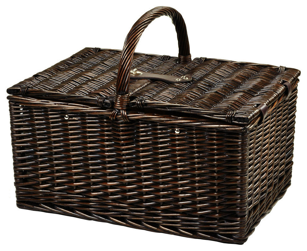 Buckingham Basket For Four With Blanket, Brown Wicker and Hamptons
