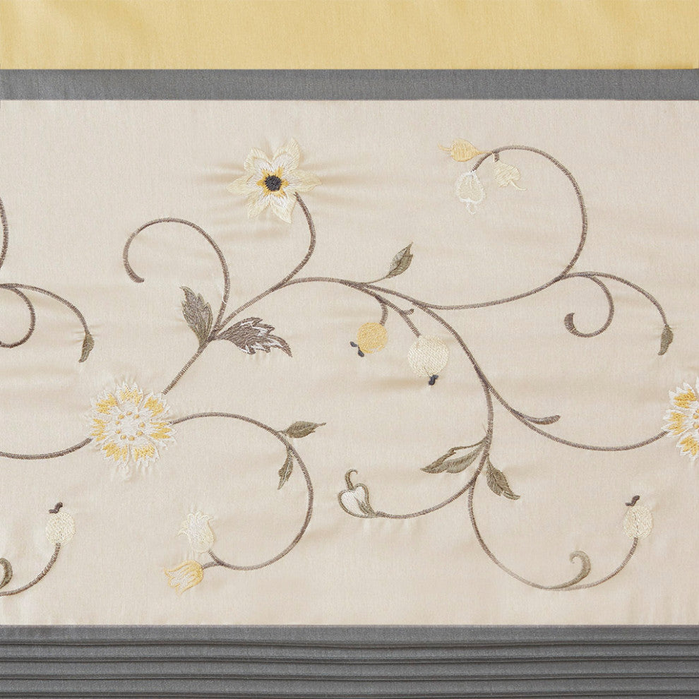 Madison Park Serene Embroidered Curtain Panel, Yellow