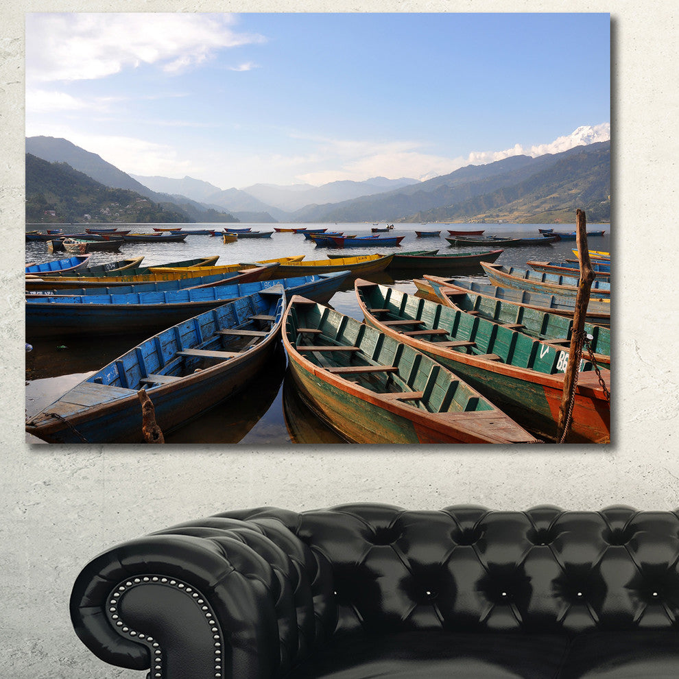 Colorful Boats Pokhara Lake, Boat Canvas Art Print, 40"x30"