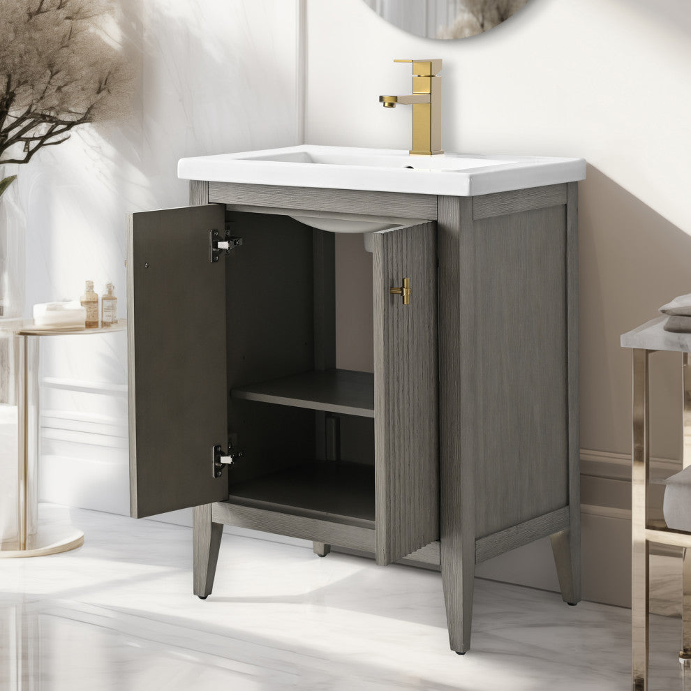 Vanity Art Freestanding Vanity, Driftwood Gray, 24", Single Sink, Golden Brushed